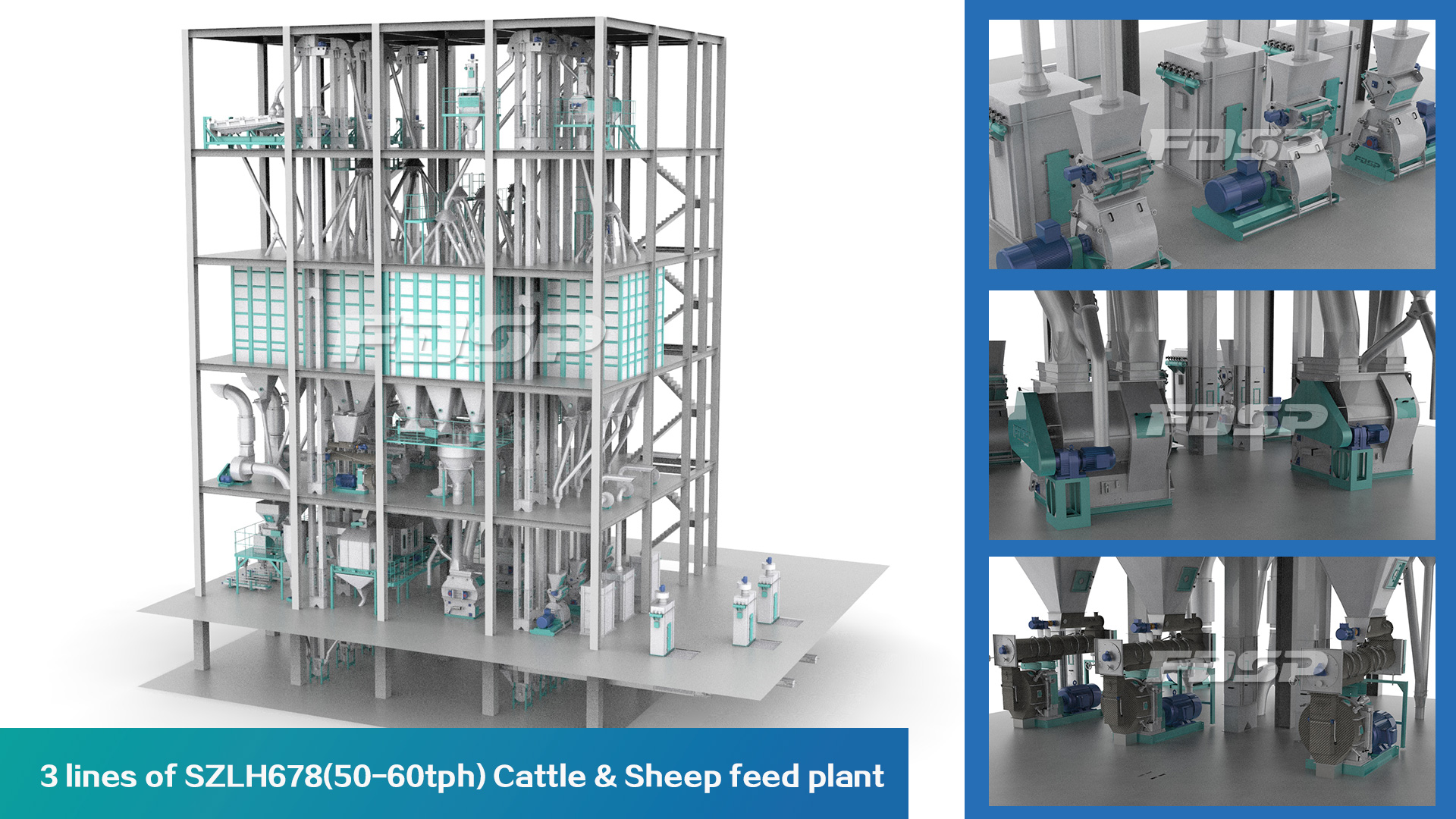 3 lines of SZLH678(50-60tph) Cattle & Sheep feed plant