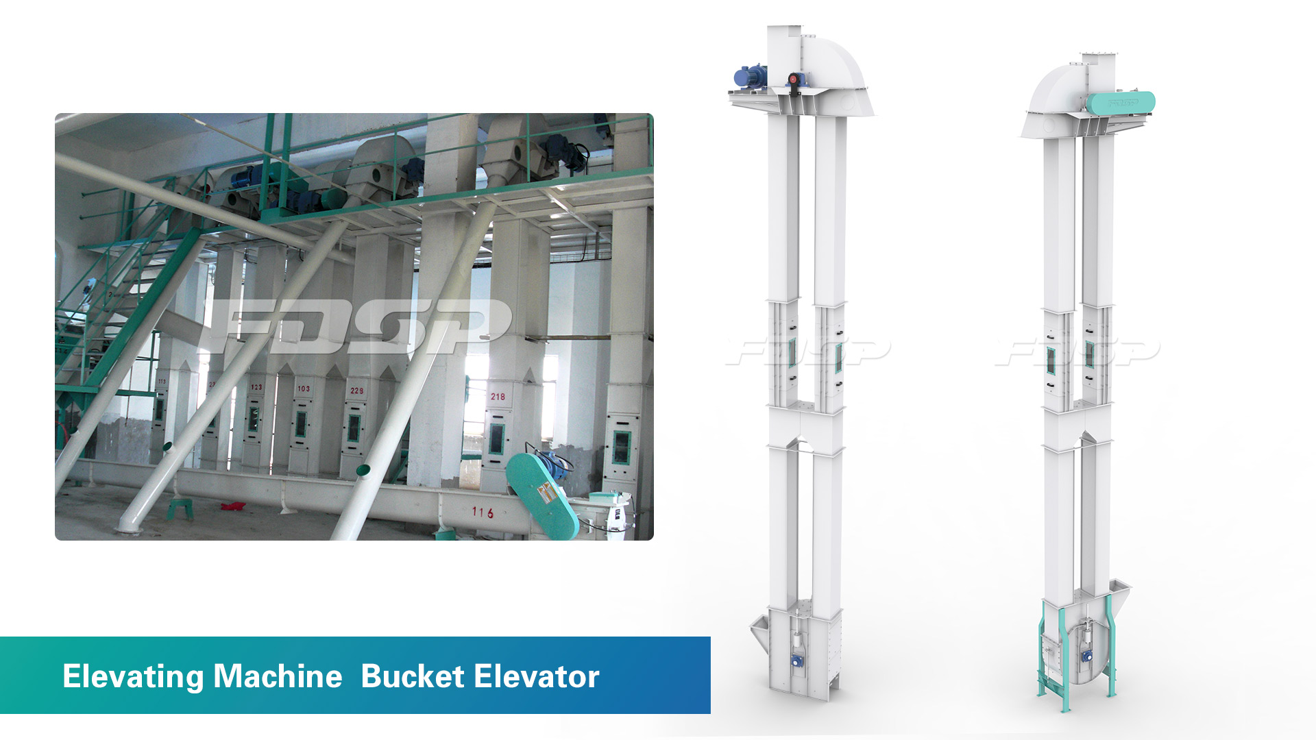 Elevador de cangilones con máquina elevadora